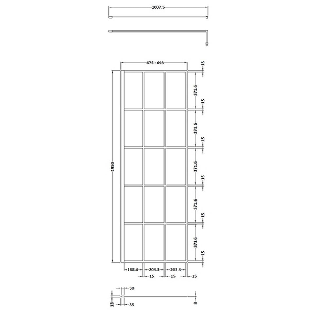 Hudson Reed 700mm Framed Wetroom Screen - Matt Black WRSF070