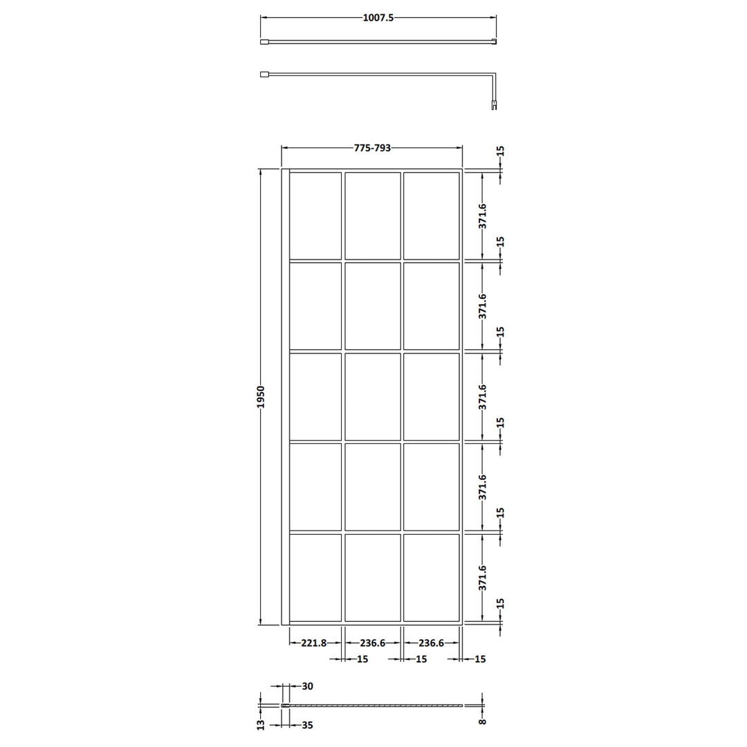 Hudson Reed 800mm Framed Wetroom Screen - Matt Black WRSF080