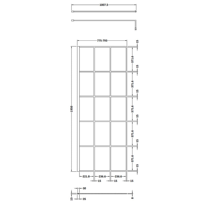 Hudson Reed 800mm Framed Wetroom Screen - Matt Black WRSF080