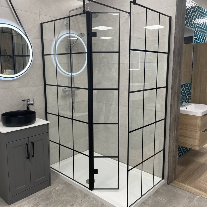 Hudson Reed 900mm Framed Wetroom Screen - Matt Black WRSF090