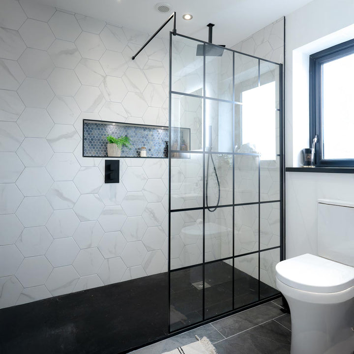 Hudson Reed 1100mm Framed Wetroom Screen - Matt Black