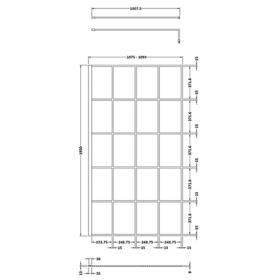 Hudson Reed 1100mm Framed Wetroom Screen - Matt Black