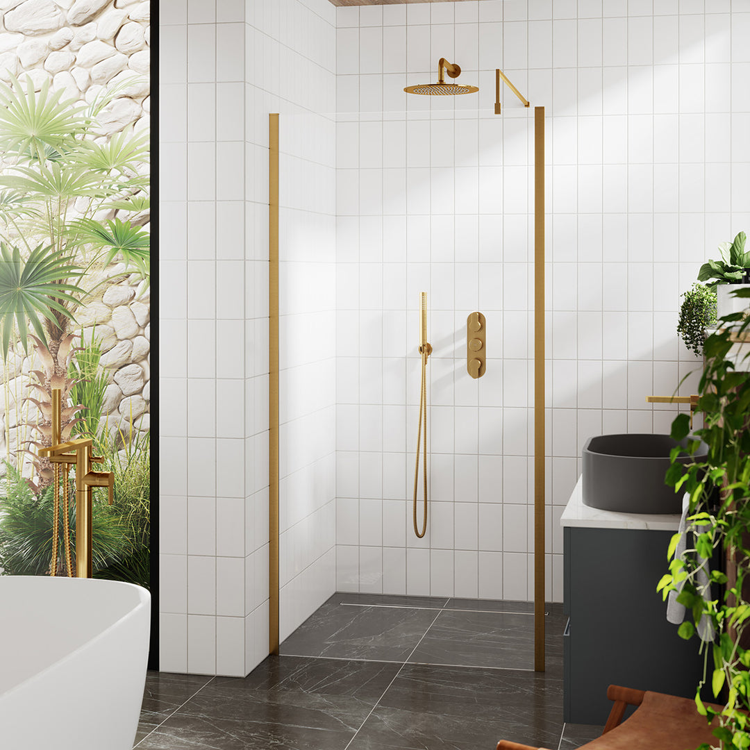 Hudson Reed 1000mm Outer Framed Wetroom Screen with Support Bar - Brushed Brass