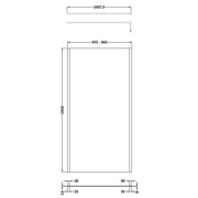 Hudson Reed 1000mm Outer Framed Wetroom Screen with Support Bar - Brushed Brass - Technical drawing