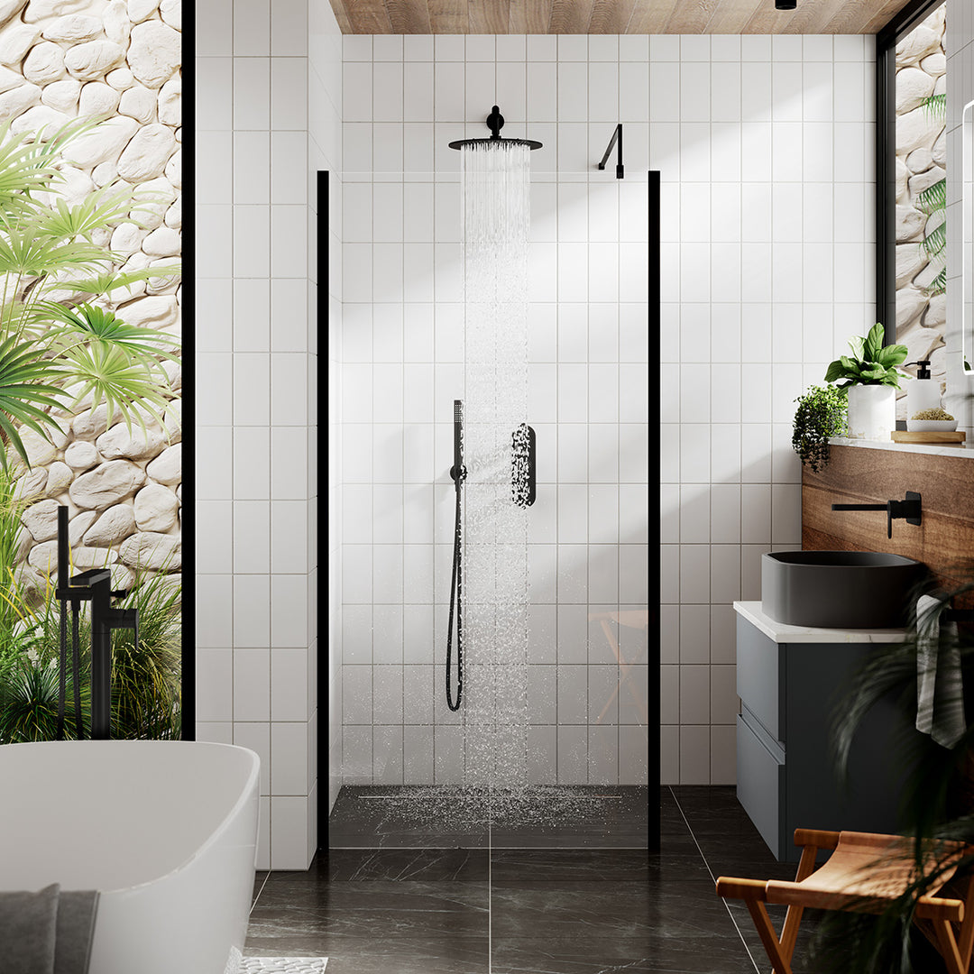 Hudson Reed 700mm Outer Framed Wetroom Screen with Support Bar - Matt Black