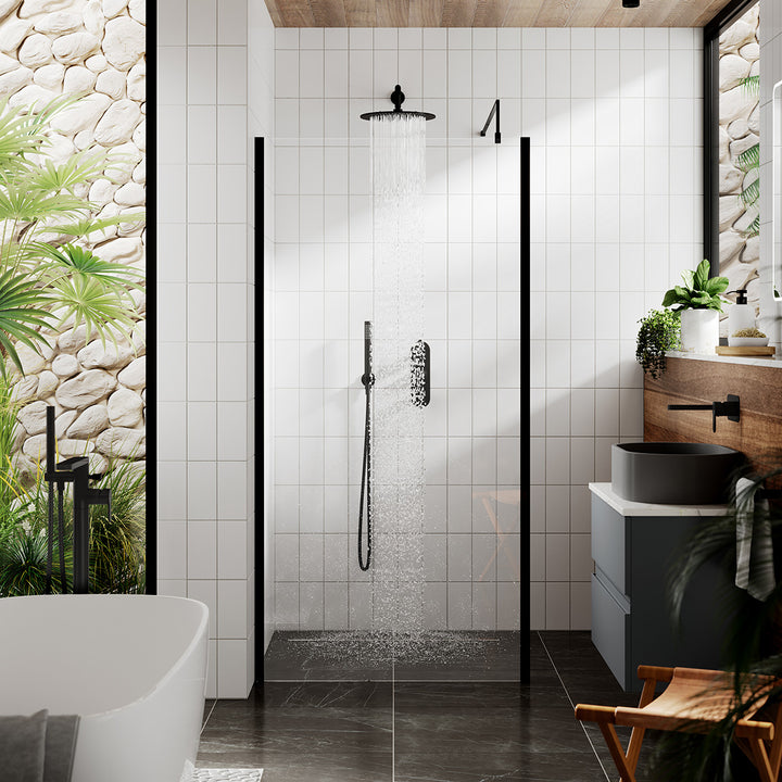 Hudson Reed 700mm Outer Framed Wetroom Screen with Support Bar - Matt Black