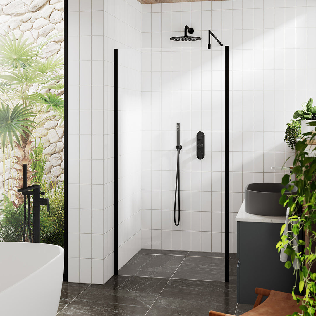 Hudson Reed 700mm Outer Framed Wetroom Screen with Support Bar - Matt Black