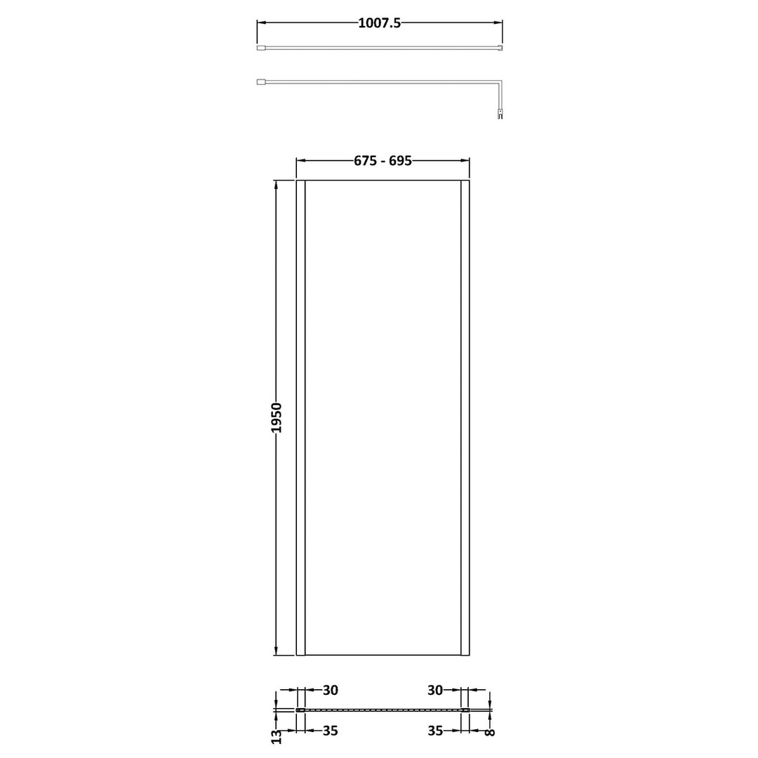 Hudson Reed 700mm Outer Framed Wetroom Screen with Support Bar - Matt Black