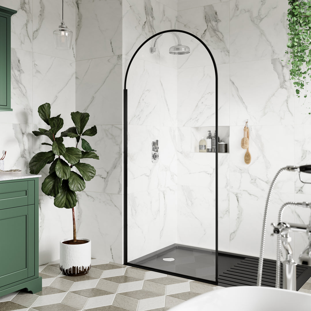Hudson Reed 800mm Arched Wetroom Screen - Matt Black