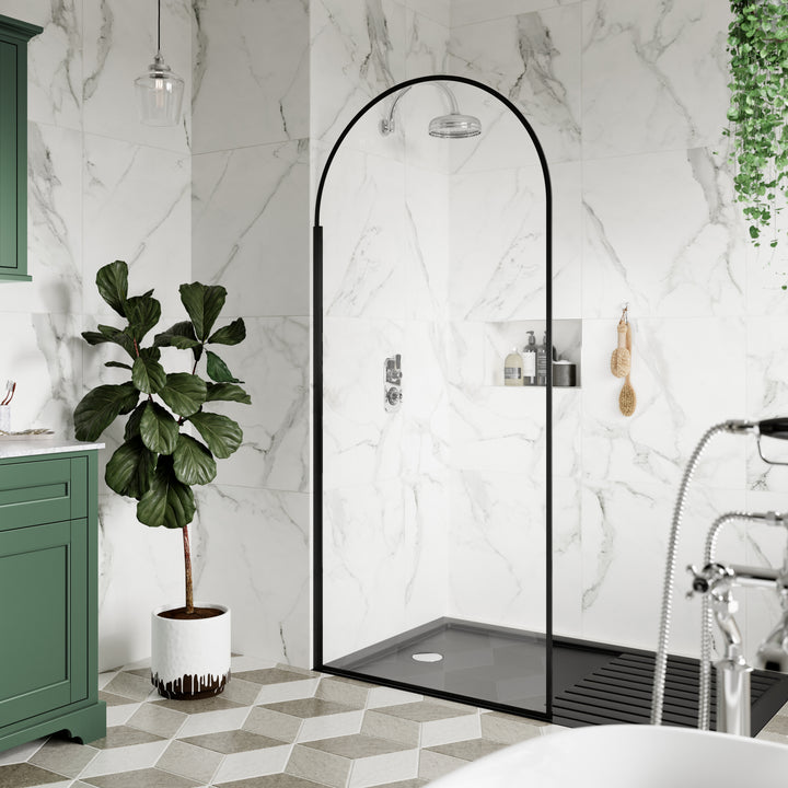 Hudson Reed 800mm Arched Wetroom Screen - Matt Black