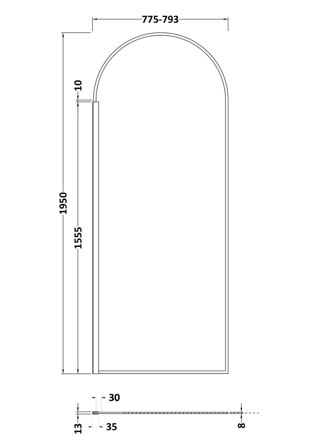 Hudson Reed 800mm Arched Wetroom Screen - Matt Black
