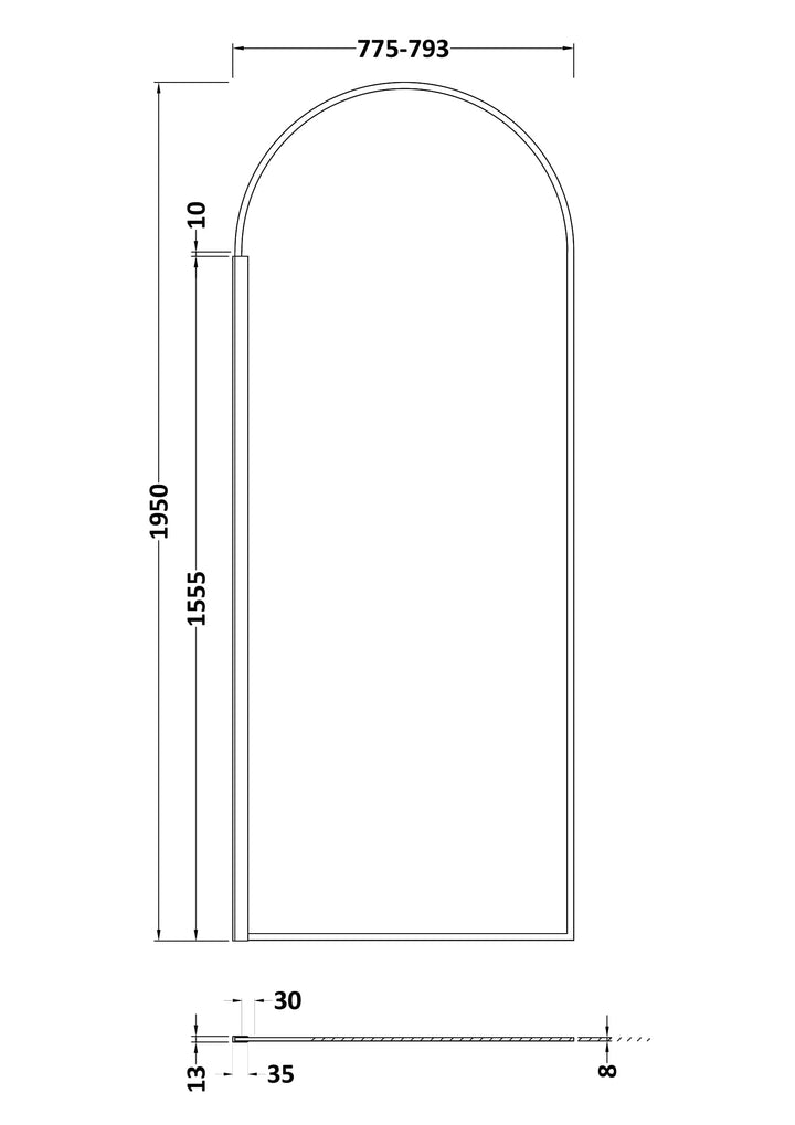 Hudson Reed 800mm Arched Wetroom Screen - Matt Black