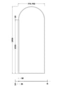 Hudson Reed 800mm Arched Wetroom Screen - Matt Black - Technical drawing