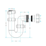 Viva 1-1/4" 32mm Waste Telescopic P Trap - Technical drawing