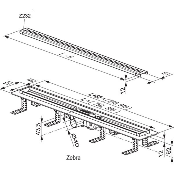 Ravak 750mm Zebra Shower Channel - Chrome