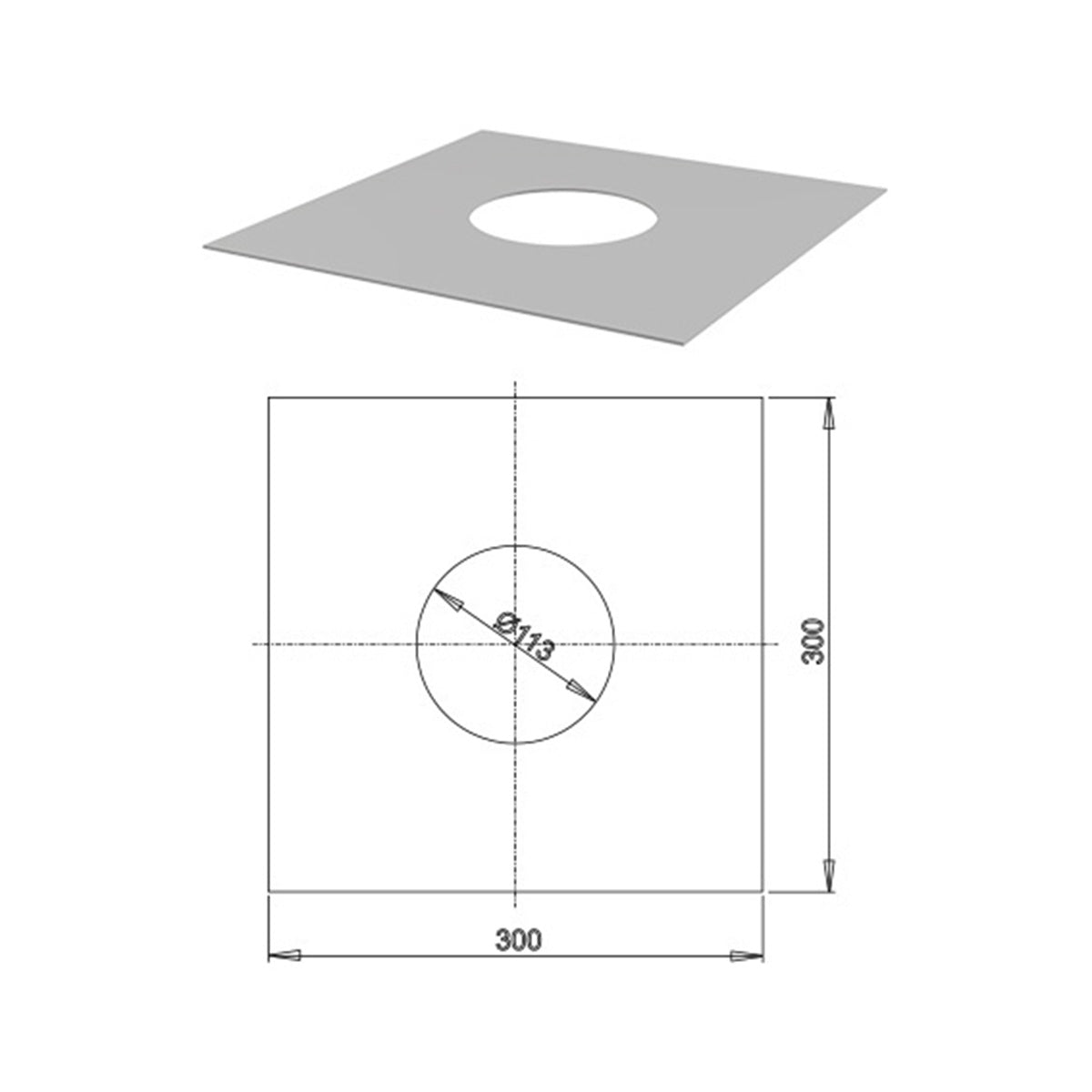 Ravak Self-Adhesive 300 x 300mm Floor Drain Waterproofing - Technical drawing