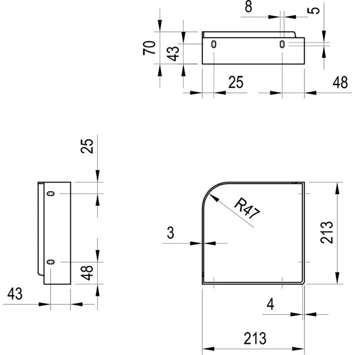 Ravak Yard C 280mm Washbasin Bracket - Matt Black - Technical drawing