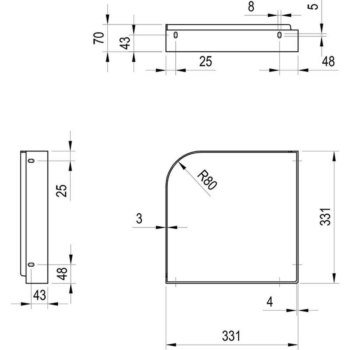 Ravak Yard C Washbasin Bracket - Matt Black - Technical drawing