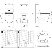 Ravak Elegant Rimless Close Coupled Toilet & Soft Close Seat - Technical drawing