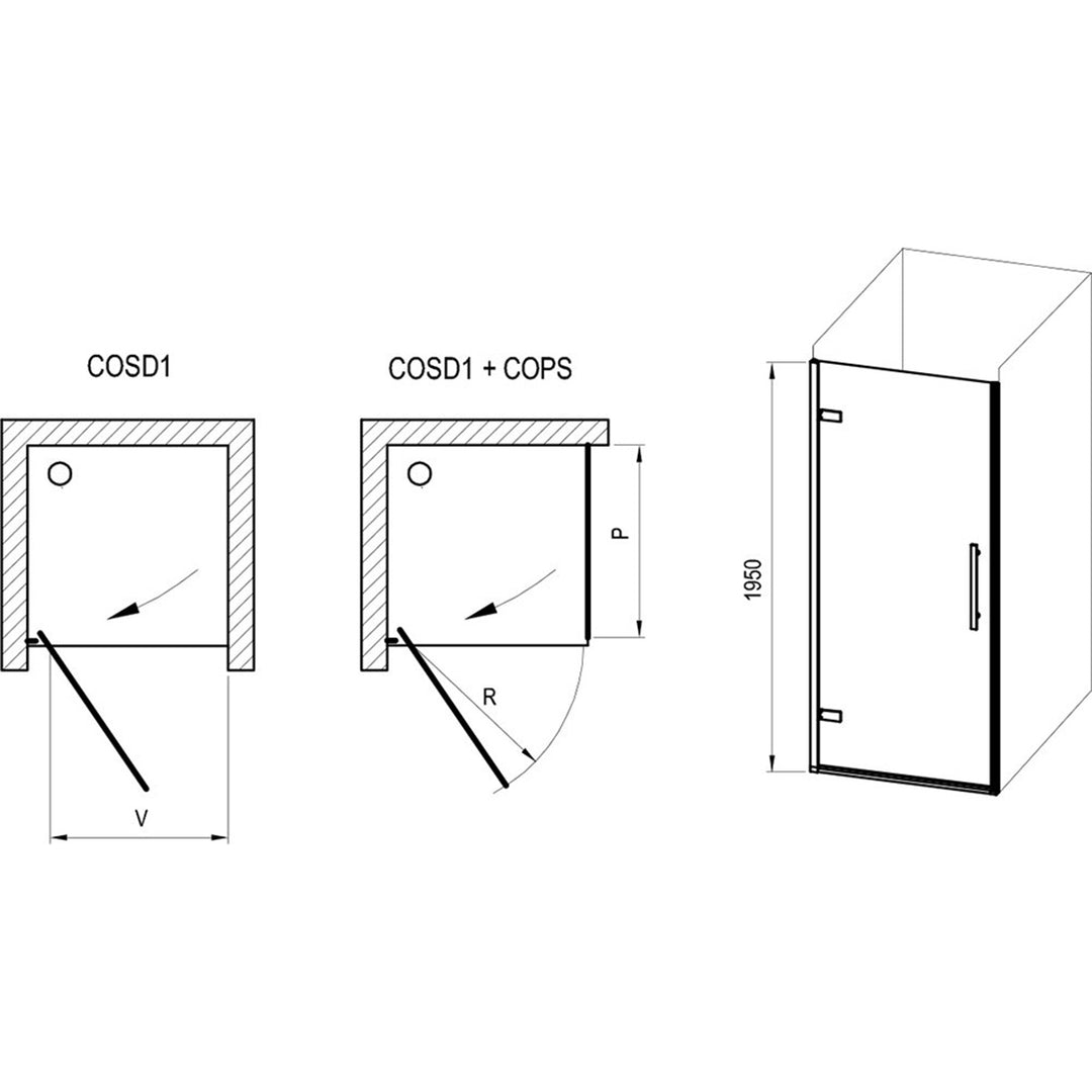 Ravak COSD1 800mm Hinged Shower Door - Black