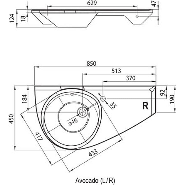 Ravak Avocado Wall Hung Basin - Left Hand