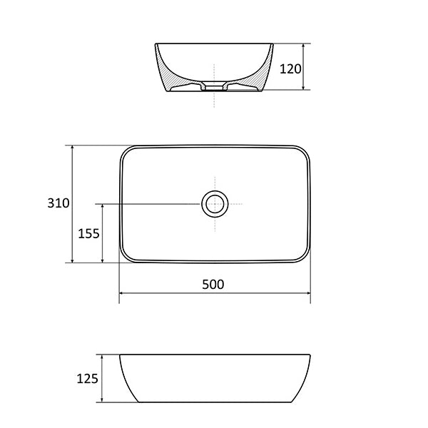 Ravak Uni 500mm R Slim Counter Top Basin