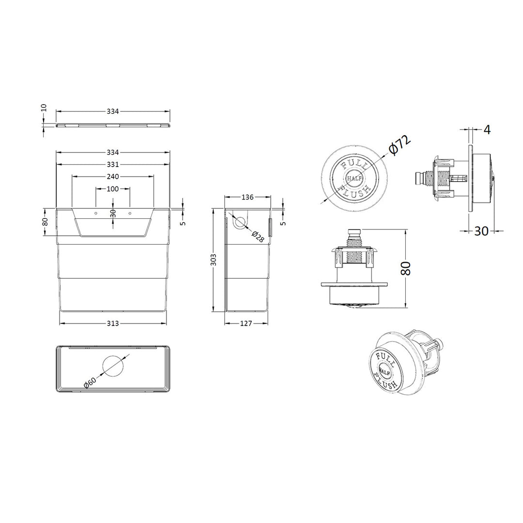 Universal Access Concealed Cistern with Chrome Traditional Flush Button
