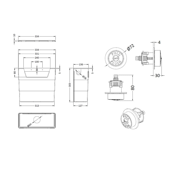 Universal Access Concealed Cistern with Chrome Traditional Flush Button
