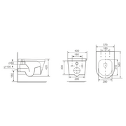 Zenwash Wall Hung Smart Toilet with Black Flush Plate - Technical drawing
