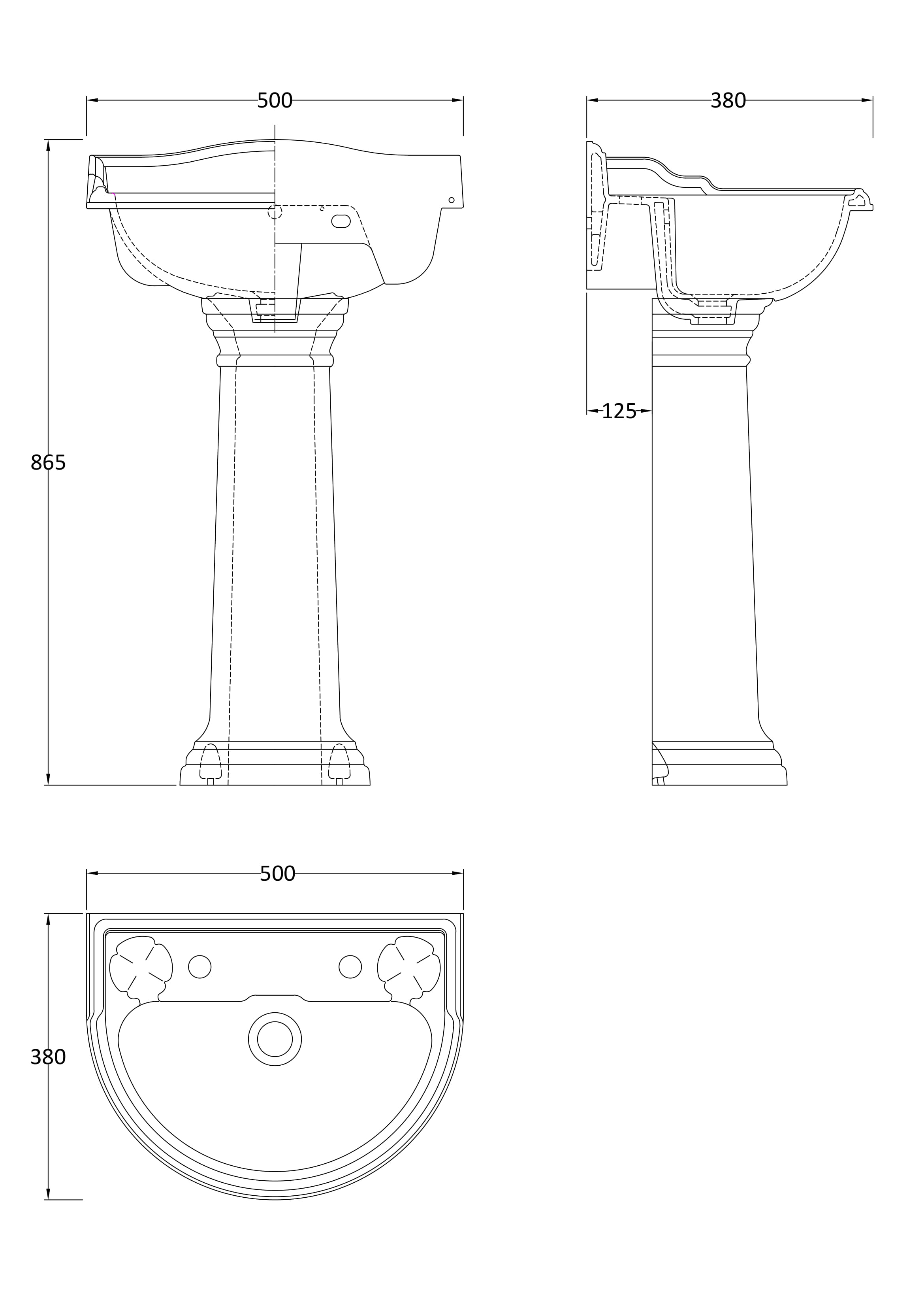Hudson Reed Chancery 500mm Traditional Round Basin & Pedestal 2 Tap