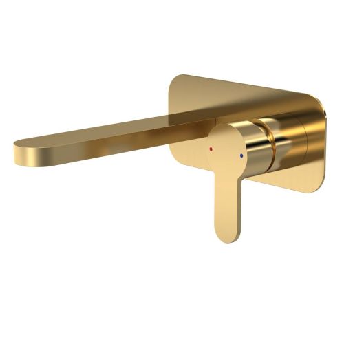 Nuie Arvan Wall Mounted 2 Hole Basin Mixer with Plate ARV828 - Brushed Brass (13547)