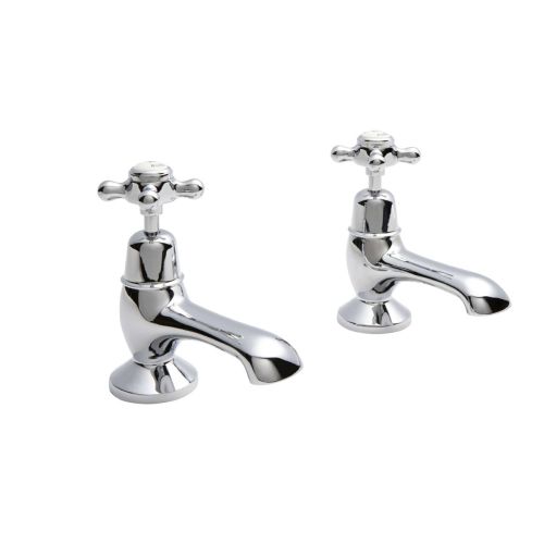Hudson Reed Topaz With Crosshead Bath Pillar Taps with Domed Collar - White BC302DX (15265)