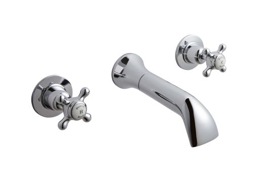 Hudson Reed Topaz With Crosshead Wall Mounted Bath Spout & Stop Taps (Domed Collar)  -  White (BC309DX) - 15275