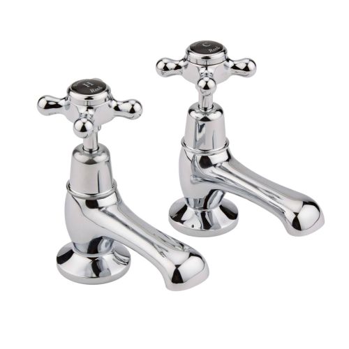 Hudson Reed Topaz With Crosshead Basin Pillar Taps with Domed Collar - Black BC401DX (15231)