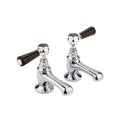 Hudson Reed Topaz With Lever Basin Pillar Taps with Hexagonal Collar - Black BC401HL (15248)