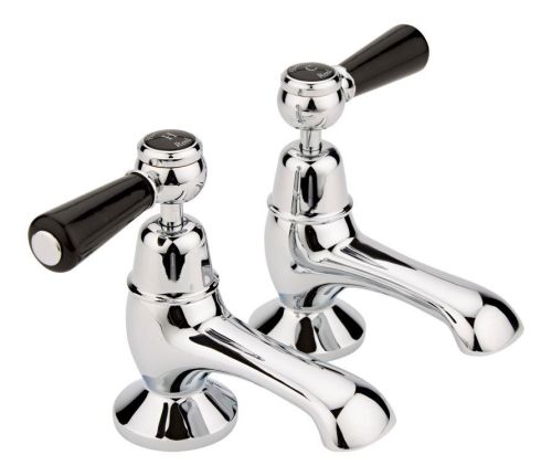 Hudson Reed Topaz With Lever Bath Pillar Taps (Domed Collar)  -  Black (BC402DL) - 15249