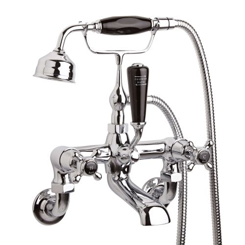 Hudson Reed Topaz With Crosshead Wall Mounted Bath Shower Mixer (Domed Collar)  -  Black (BC404DXWM) - 15236