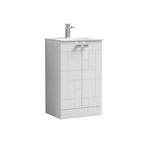Nuie Blocks 500mm Floorstanding Vanity Unit & Minimalist Basin - Satin White (21790)