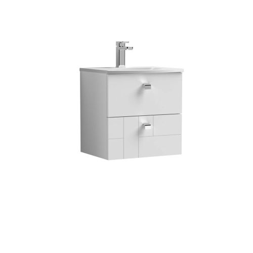 Nuie Blocks 500mm Wall Mounted Vanity Unit & Curved Basin - Satin White (21812)
