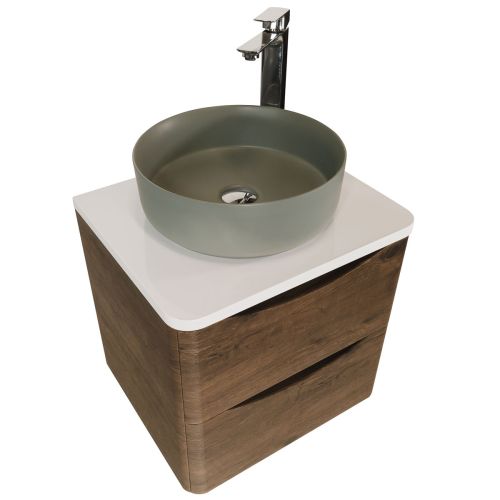Baltimore 600mm Wall Mounted Vanity Unit, Worktop, Basin & Chrome Tap - Chestnut