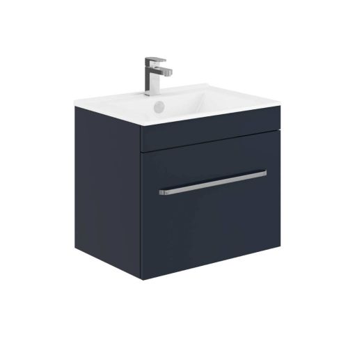Milan 650mm 1 Drawer Wall Mounted Vanity Unit & Basin - Gloss Anthracite (14126)