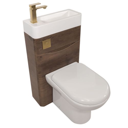 Baltimore 500mm 2-in 1 Round Toilet & Basin Combo Pack - Chestnut/Brushed Brass (16403)