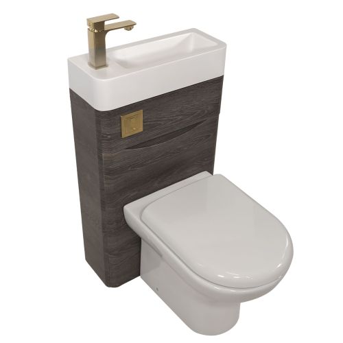Baltimore 500mm 2-in 1 Round Toilet & Basin Combo Pack - Graphite Oak/Brushed Brass (16406)
