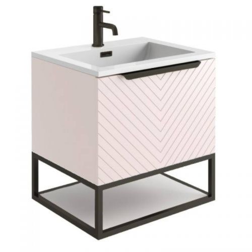 Chevron 600mm Wall Mounted Vanity Unit & Basin with Black Frame - Pink (13311)