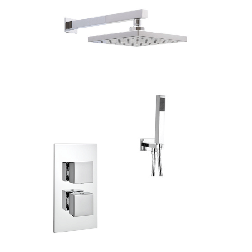 Cube Concealed Shower with Square Fixed Rain Head & Hand Shower (10834)