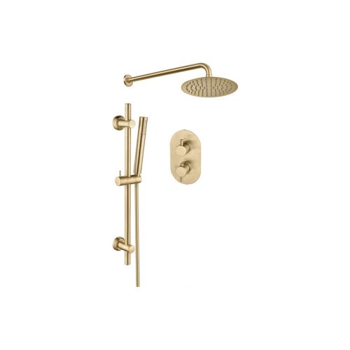 Ari Design Two Outlet Shower Valve with Riser & Overhead Kit - Brushed Brass