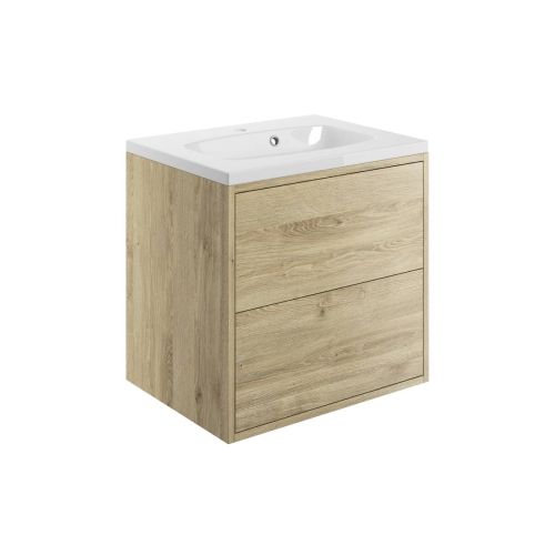 Ari Design Eaton 600mm 2 Drawer Wall Hung Vanity Unit Inc. Basin - Havana Oak