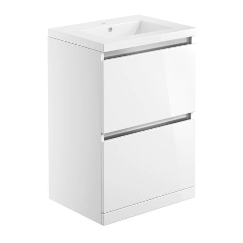 Ari Design Reno 615mm 2 Drawer Floor Standing Vanity Unit Inc. Basin - White Gloss