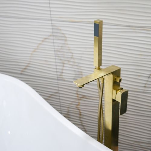 Eliseo Ricci Vesu Floor Standing Bath Shower Mixer - Brushed Brass (15691)