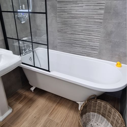 Balmoral 1700mm Freestanding Left Hand Shower Bath with Claw & Ball White Feet - French Grey (15692)